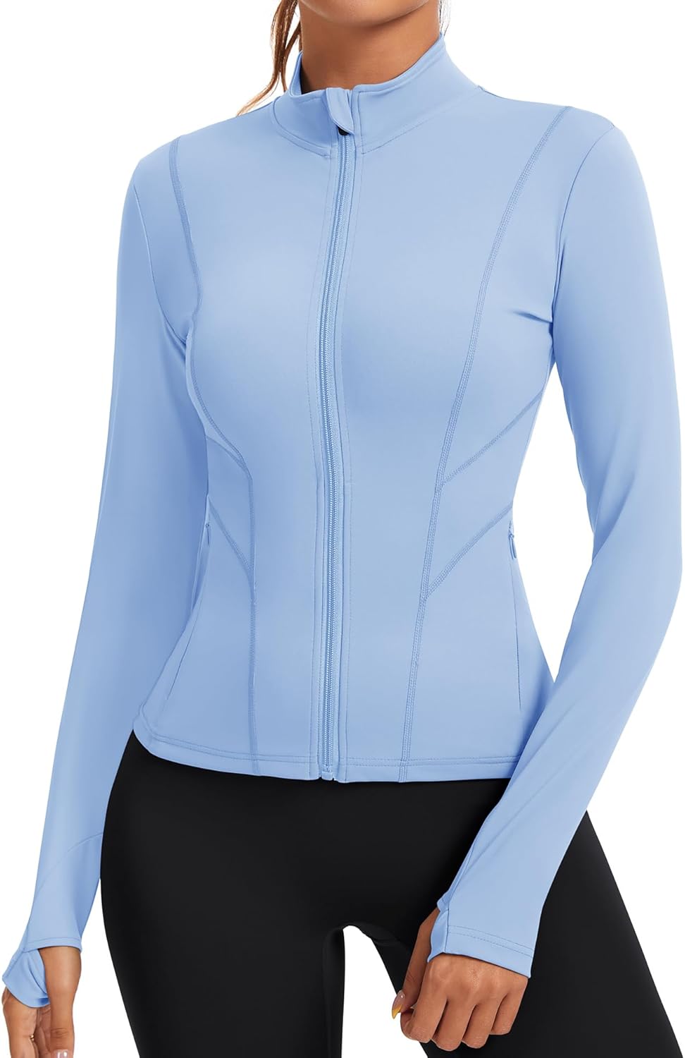 Women's Slim Fit Workout Jackets Full Zip Long Sleeve Running Athletic Tops Yoga Shirts with Thumb Holes
