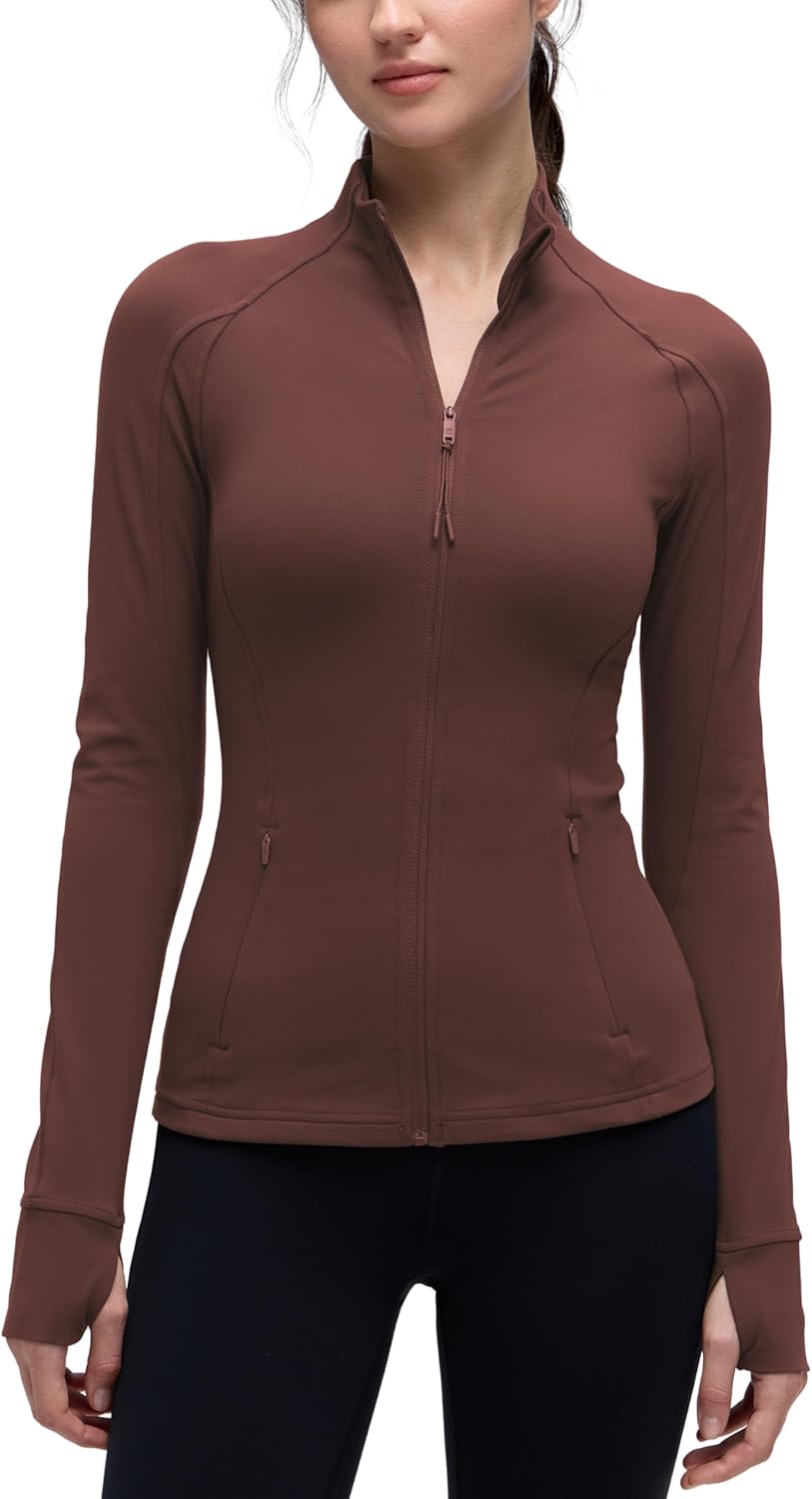 Womens Full Zip Workout Jackets Slim Fit Track Athletic Tops with Thumb Holes