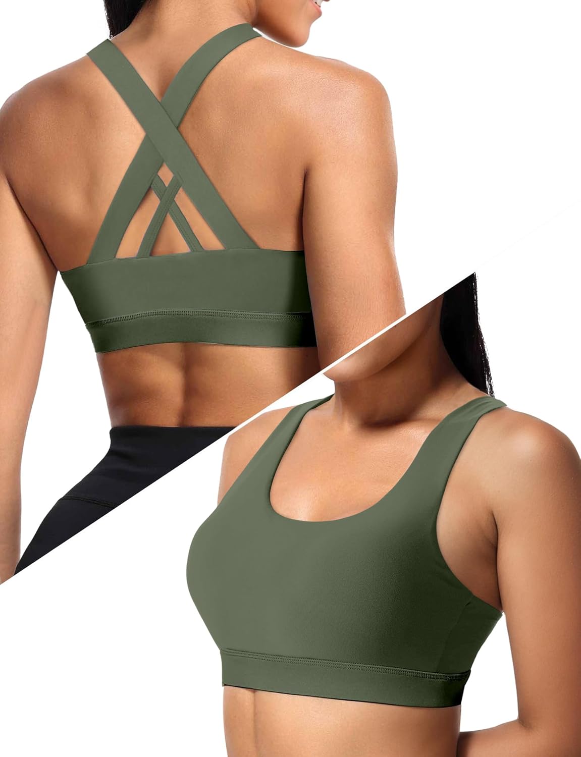 Sports Bras for Women, Criss Cross Back Medium Support Bras for Large Bust, Strappy Yoga Workout Bra with Pads